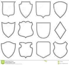 a set of nine different shields in black and white stock photo - image 34978