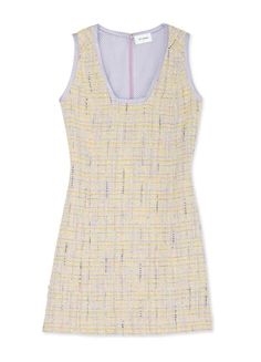 Multicolored threading weaves through this sleeveless, squared V-neck dress in textured lurex slub tweed, as polka dot trims create a playful contrast. 45% Cotton, 27% Polyester, 15% Acrylic, 9% Nylon, 3% Metallic (Polyester), 1% Viscose Overall Length: 38 Inches Collar Type: Square Neckline Closure Type: Zipper, Hook or Hook-and-Eye Take advantage of our TrueFit sizing if shopping for the first time. Traditional Fit St John Knits, Formal Evening Wear, Denim Accessories, Tweed Dress, Dream Clothes, Threading, Light Jacket, Workwear Dress, V Neck Dress