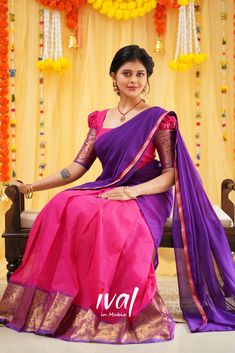 Traditional Halfsaree designed by Ival in Mabia WhatsApp +91 99526 79935 #ivalinmabia,#halfsaree,#ival, #ivalhalfsaree, #traditional Half Sarees, Half Saree Designs, Ethnic Outfits, Silk Lehenga, Chiffon Saree, Half Saree, Blouse Length, Pink Blouse, Pink And Purple