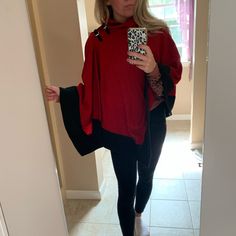 Nwt! Worn Once. Lambswool Blend Sweater Poncho In Red And Black. Lauren Ralph Lauren. Leather Straps Adjustable. S/M Size. Open To Reasonable Offers Black Wool Poncho For Fall, Wool Black Poncho For Fall, Red One-size Poncho Cape, Red One-size Cape Poncho, Red One Size Cape Poncho, Black Batwing Sleeve Cape For Fall, Oversized Red Poncho Cape, Red Oversized Poncho, Oversized Red Cape For Fall