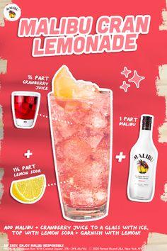 an advertisement for a lemonade drink on the side of a red background with white lettering