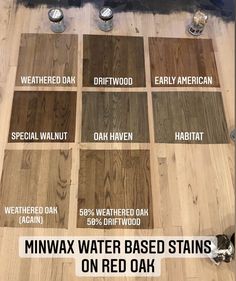 several different types of wood flooring that are labeled in the same color and size