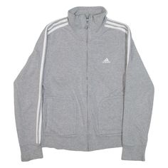 ADIDAS Jacket Grey Womens UK 14 Cotton Long Sleeve Track Jacket For Jogging, Cotton Sportswear Track Jacket For Jogging, Casual Track Jacket With Ribbed Cuffs For Sports Events, Cotton Track Jacket With Three Stripes, Cotton Track Jacket With Three Stripes For Sports, Sporty Cotton Track Jacket For Streetwear, Cotton Athleisure Track Jacket With Three Stripes, Sporty Cotton Track Jacket With Three Stripes Branding, Sporty Cotton Track Jacket With Three Stripes