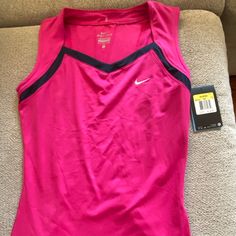 Nwt Pink With Navy Detail. Pink Moisture-wicking Top For Sports Events, Nike Pink Tops For Sports Season, Pink Stretch Tops For Sports Events, Pink Stretchy Tops For Sports Events, Fitted Pink Tops For Sports, Fitted Pink Tops For Sports Events, Nike Pink Training Tops, Sporty Moisture-wicking Pink Tops, Sporty Pink Training Tops