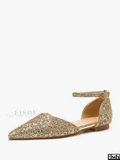 Fisdy - Exquisite Silver Pointed Toe Bridal Shoes with Glitter for Wedding Parties and Occasions Flat Bridal Shoes, Gold Bridal Shoes, Style Elegant Chic, Ivory Flats, Fall Toes, Party Flats, Pointed Shoes, Bridal Flats, Bridal Shoes Flats