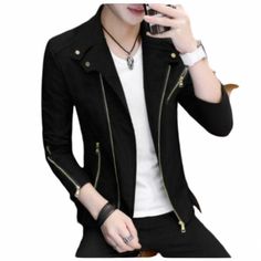 Business Blazer With Zipper Closure For Fall, Trendy Long Sleeve Blazer With Zipper Closure, Korean Man Outfit, Autumn Outwear, Slim Blazer, Slim Fit Tuxedo, Jacket Zipper, Mens Parka, Stylish Mens Outfits