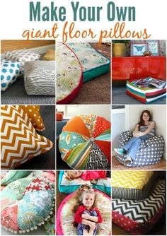 many different types of pillows with the words make your own giant floor pillows