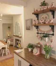 the kitchen is clean and ready to be used for dinner or other special occasion in someone's home