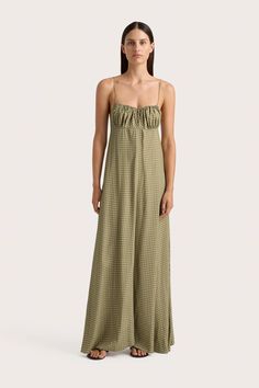 Anessa Maxi Dress Oliander Khaki – Faithfull the Brand Simple Sandals, Maxi Dress Sale, Photoshoot Dress, Dress Bra, Event Dresses, A Line Skirt, Empire Waist, Playsuit Jumpsuit, A Line Skirts