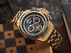 Luxury Automatic Chronograph Watch For Business, Luxury Automatic Chronograph Watch For Formal Occasions, Gold Automatic Business Watches, Gold Automatic Watches For Business, Gold Automatic Watch For Business, Gold Automatic Chronograph Watch For Business, Luxury Automatic Round Dial Watches, Luxury Chronograph Watch With Skeleton Dial For Business, Men's Watches Luxury