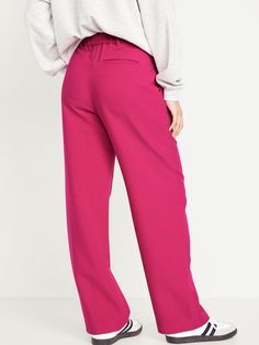 Extra High-Waisted Pleated Taylor Wide-Leg Trouser Suit Pants for Women | Old Navy Trendy High Waist Dress Pants With Pockets, Trendy High-waist Dress Pants With Pockets, Solid Straight Leg Pants With Belt Loops, High Waist Fall Sweatpants With Pockets, Solid High-waisted Pants With Hip Pockets, High Waist Pink Pants With Side Pockets, Casual Solid Pants With Belt Loops, Pink High-waisted Pants With Side Pockets, Trendy Dress Pants With Pockets