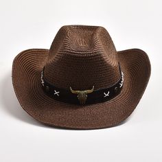 Get ready to elevate your style with this cowboy hat, perfect for men and women. The simple solid pattern and the eye-catching bullhead decoration, give it a clean and classy look with a touch of uniqueness. Made from high-quality paper and polyester, this hat offers sun protection, making it ideal for outdoor activities. Don't miss out on this convenient and stylish choice! Specifications Style: Casual Place Of Origin: China (Mainland) Pattern Type: Solid Origin: Mainland China Material: Paper,Polyester Item Type: Cowboy Hats Gender: MEN Feature: Sun protection Department Name: Adult CN: Zhejiang Brand Name: GeraldBlack Applicable Season: Spring and Summer Applicable Scene: Travel When purchasing clothing, shoes, and/or belts; please follow the size chart. Please click on "Size Charts" lo Bull Head Decor, Head Decoration, Bull Head, Western Cowboy Hats, Western Decor, Solid Pattern, Cowboy Hat, Western Cowboy, How To Look Classy