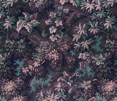 an image of a very colorful wallpaper with flowers and plants on it's surface