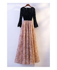 Shop special black with champagne lace party dress with long sleeves online. All instock with free shipping. Pro since 2009. Long Aline, Dress With Lace Sleeves, Lace Party Dress, Champagne Dress, Lace Party Dresses, Dress With Long Sleeves, Dress With Lace, Formal Party, Style Dresses