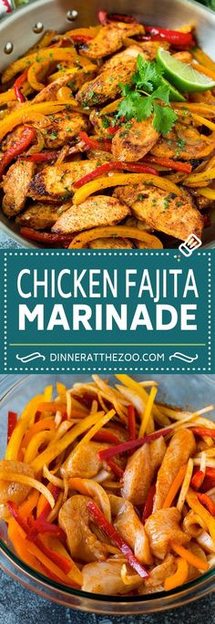 chicken fajita marinade with peppers and onions in a pan