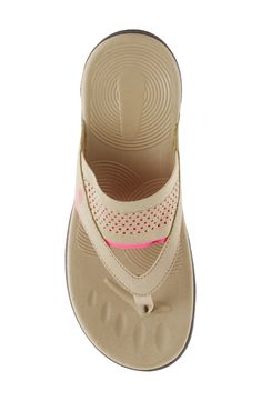 A stretchy mesh strap and textured footbed serve all-day comfort in this sporty thong sandal set on a lightweight sole that's ready for anything. 1 1/4" heel; 3/4" platform Cushioned footbed Synthetic upper and lining/rubber sole Imported Lightweight Synthetic Sandals With Gel Cushioning, Casual Synthetic Sport Sandals For Light Sports, Casual Sport Sandals For Light Sports, Comfortable Synthetic Sport Sandals With Arch Support, Sporty Sandals With Textured Footbed, Comfortable Sporty Sport Sandals With Removable Insole, Synthetic Sport Sandals With Cushioned Footbed For Light Sports, Comfortable Ergonomic Sport Sandals, Comfortable Sport Sandals With Arch Support