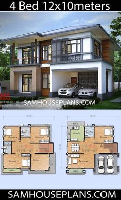 three story house plan with 4 beds and 2 meters