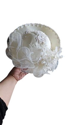 Beautiful,  unique  bridal Victorian style wedding hat, white,  vintage, beaded, country western Satin,  Tulle Bridal Hats, Victorian Style Wedding, Hat Wedding, Bridal Hat, Satin Tulle, Wedding Hat, Wedding Hats, Tulle Wedding, Vintage Victorian