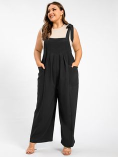 f7a4d218-5d79-4f65-92f0-1670f3de3463 Black Overall Jumpsuit Or Romper, Black Solid Color Jumpsuits And Rompers, Black Solid Color Overall Jumpsuit, Black Summer Overalls For Workwear, Black Summer Workwear Overalls, Black Overalls And Rompers, Chic Black Sleeveless Overalls, Cami Jumpsuit, Plus Size Womens Clothing