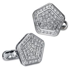 Jacob & Co. Pentagon Diamond Cufflinks  Image 1 Luxury Silver Diamond Cufflinks, Luxury Diamond Cufflinks, Silver Diamond Cufflinks For Business, Silver Diamond Cufflinks For Anniversary, Luxury Diamond Cufflinks For Anniversary, Luxury Diamond Cufflinks With Polished Finish, Classic White Gold Diamond Cufflinks, Luxury White Gold Cufflinks For Wedding, Timeless Diamond Cufflinks For Gift