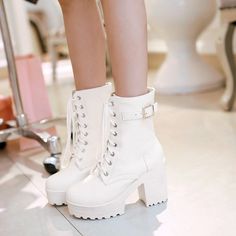 Fashion Martin Boots PN2289 ●Size:please see the picture. ●Heel Hight:about 8cm ●Material:PU (Please allow 1-3cm differs due to manual measurement.As different computers display colors differently,the color of the actual may vary slightly from the above images.Thanks for your understanding.) ●About Shipping: We attach great importance to the orders of each customer and parcel delivery. 1.Processing time: 2-3 business days. 2.Shipping time: 10-15 business days to US, please allow 3-4 weeks shipping to other country.(Shipping times can be affected by variable customs clearance times or public holidays.) White Platform Lace-up Boots For Winter, White Pointed Toe Platform Boots For Winter, White High Heel Mid-calf Boots, White High Heel Mid-calf Trendy Boots, White Pointed Toe Platform Boots For Fall, Trendy White Platform Boots For Fall, Spring Lace-up Platform Mid-calf Boots, Spring Synthetic Platform Martin Boots, White Synthetic Heeled Boots For Spring