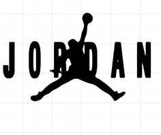 the jordan logo is shown in black and white, with an image of a basketball player jumping