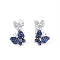 Fashion Earrings - Silver butterfly Earrings for Women Blue White Cubic Zirconia Women Earrings Pure 925 Sterling Silver Fashion JewelryModel Number:32813618262 Feather Ear Cuff, Crystal Ear Cuff, White Butterflies, Silver Butterfly Earrings, Zircon Jewelry, Women Earrings, Back Jewelry, White Butterfly, Silver Butterfly