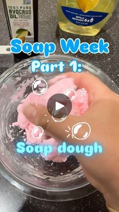 someone is mixing soap in a bowl on the counter with their thumbnails pointing at it