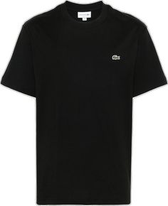 Classic Black Top With Logo Patch, Casual Black Top With Logo Patch, Black Crew Neck Top With Logo Patch, Classic Short Sleeve T-shirt With Logo Patch, Black Cotton Top With Logo Patch, Casual Black T-shirt With Logo, Black Casual T-shirt With Logo Detail, Casual Black T-shirt With Logo Patch, Classic Cotton T-shirt With Logo Patch