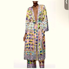 Beautiful! V-neck Multicolor Outerwear For Spring, Chic Multicolor V-neck Outerwear, Multicolor Floral Print V-neck Outerwear, Multicolor V-neck Floral Print Outerwear, Zara Multicolor Long Sleeve Outerwear, Spring Yellow Floral Print Outerwear, Yellow Bohemian Outerwear For Spring, Kimono Duster, Zara Jackets