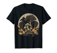 PRICES MAY VARY. This unique mushrooms, forest illustration for fungi lovers will add a special charm to your cottagecore clothing. It’s perfect for women and men as a birthday gift as well as anyone who loves mushrooms, nature and floral nature art. Lightweight, Classic fit, Double-needle sleeve and bottom hem Mushrooms Nature, Mushrooms Forest, Aesthetic Moon, Mushroom Plant, Forest Illustration, Cottagecore Aesthetic, Clothes Gift, Nature Art, Branded T Shirts