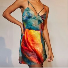 Silk Slip Dress From Urban Outfitters. Multicolor Dyed Pattern And Cutout Straps. Very Flattering. New With Tags And Never Worn! Multicolor Summer Slip Dress, Fitted Multicolor Slip Dress, Fitted Multicolor Slip Dress For Spring, Tie Dye Fitted V-neck Dress, Tie-dye Fitted V-neck Dress, Fitted Tie Dye V-neck Dress, Hand Dyed V-neck Dresses For Spring, Hand Dyed V-neck Spring Dresses, Multicolor Hand Dyed Summer Dress