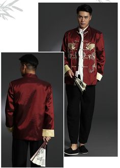 Elevate your style with our double dragons Tang jacket , a sophisticated piece that exudes traditional Chinese elements. Featuring intricate dragon embroideries, a mandarin collar, and frog buttons, this jacket comes in four stunning colors to add a touch of boldness to your wardrobe! Please note: Asian sizes run small, please refer to the size chart in the picture. Please leave your Height, Weight and Chest Measurement in the personalisation box if you are not sure with the size, so we could do Frog Buttons, Chinese Embroidered, Chinese Element, Double Dragon, Qipao Cheongsam, Wedding Essentials, Red Envelope, Mens Essentials, Traditional Chinese