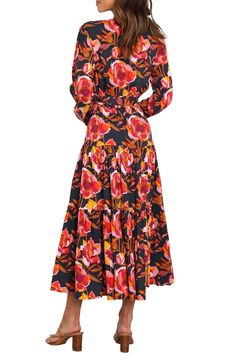 This flowy floral dress gives full coverage with long sleeves and a midi skirt. Slips on over head Surplice V-neck Long sleeves Removable tie belt Unlined 100% rayon Hand wash, line dry Imported Long Sleeve Floral Midi Dress, Flowy Floral Dress, Navy Floral, Floral Midi Dress, Nordstrom Dresses, Tie Belt, Floral Dress, Midi Skirt, Hand Wash