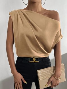 Asymmetric Solid Color One-Shoulder T-Shirts Office Work Top DescriptionMaterial : 95%Dacron,5%SpandexStyle : LooseFeature : Asymmetric,Solid ColorNeckline : One-shoulderOccasion : Casual,OfficeSeasons : Spring,Summer,AutumnType : Blouses&shirts TopsColor : BLACK,COFFEESize : S,M,L,XLPlease consult the size chart we provide for this item's measurements to help you decide which size to buy.Please note: There may be 1-3cm differ due to manual measurement. Summer Crop Tops, Work Tops, Loose Blouse, Loose Tops, Women Shirts Blouse, Office Work, Casual T Shirts, Spring Outfits, One Shoulder Blouse