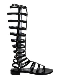 Made of Leather / Elastic; Pattern: Solid Style: Gladiator; Leather lining and sole Measurements: 0.75 heel; 14.5 H shaft; Boot Shaft Height: Thigh-High; Width: Medium (B, M); Heel Height Low (3 / 4 to 1 1 / 2 inches) Original Stuart Weitzman box, tags Made in Spain Tall Gladiator Sandals, Caged Shoes, Flat Leather Sandals, Stretch Boots, Gladiator Shoes, Black Sandals Flat, Flat Gladiator Sandals, Caged Sandals, Leather Sandals Flat