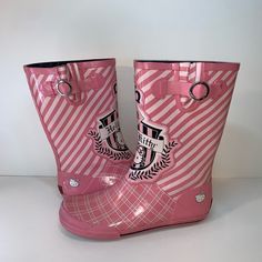 Rare Hello Kitty University Crest Chooka Rain Boots Women’s Sz 10. Pink With Stripes. Crest Is Black/Pink/White In Good Pre Owned Condition - Please See Photos For Condition. Super Cute!!! Trendy Pink Waterproof Rain Boots, Pink Playful Boots With Round Toe, Playful Pink Boots With Round Toe, Playful Pink Round Toe Boots, Rare Hello Kitty, Rain Boots Women, Boots Women, Rain Boots, Pink White