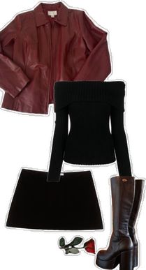 Adele Inspired Outfit, Wine Leather Jacket Outfit, Red Leather Top Outfit, Red Off Shoulder Top Outfits, Fall Leather Skirt Outfit, Red Wine Outfit, Red Leather Skirt Outfit, Wine Red Jacket, Red Leather Jacket Outfit