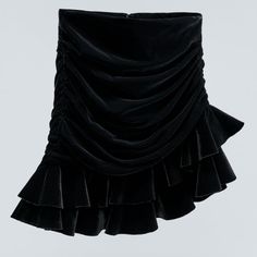 Brand New Nwt Zara Black - 8274/793 High-Waisted Mini Skirt With Back Hidden In-Seam Zipper. Ruching And Ruffles At Hem. Elegant Ruched Skirted Bottoms, Elegant Ruched Tiered Skirt, Elegant Ruched Tiered Skirt Bottoms, Chic Ruffled Mini Skirt For Evening, Elegant Skirted Bottoms With Ruched Details, Chic Evening Mini Skirt With Ruffles, Winter Fitted Skirt With Ruffles, Fitted Winter Skirt With Ruffles, Fitted Ruffle Skirt For Winter