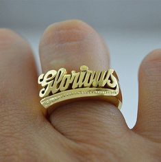 A name ring is a unique and personal way to express your identity and style. Whether you want to wear your own name, a loved one's name, or a meaningful word, you can customize your ring with up to 10 letters in a beautiful script font. The ring is made of high-quality sterling silver with a choice of gold or rose gold overlay for a stunning finish. The ring comes in a lovely gift box and is available in different sizes. A name ring is a perfect gift for yourself or someone special on any occasi Woman Rings, Ring Name, Name Ring, Cursive Font, Name Rings, Dope Jewelry, Knuckle Rings, Custom Ring, Pompano Beach