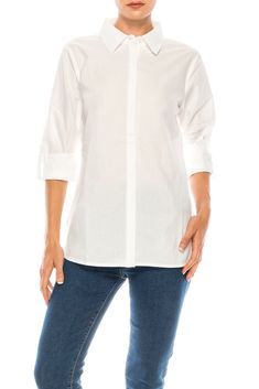 This button-down shirt is made from 100% natural cotton, and features an exquisite floral embroidery on the back. Model is 5’8” - wearing size small. Model Bust: 34” Hand-wash cold, lay flat to dry.Made in India. Everyday Cotton Blouse With Roll-up Sleeves, Cotton Shirt With Shirttail Hem And Placket, Cotton Button-up Blouse With Placket, Cotton Shirt With Roll-up Sleeves And Shirttail Hem, Fitted Cotton Shirt With Shirttail Hem, Cotton Daywear Blouse With Rolled Sleeves, Cotton Blouse With Rolled Sleeves For Daywear, Everyday Cotton Blouse With Spread Collar, Cotton Shirt With Shirttail Hem For Daywear