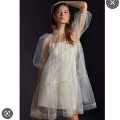 Size L Sheer Organza Dress With Nude Slip Under Dress. Slip Is Detachable. Puff Sleeves Open Back Nyc Halloween, Tulle Fashion, Organza Mini Dress, Flared Mini Dress, Silk Organza Dress, Dress Organza, Organza Shirt, Organza Top, Transparent Dress