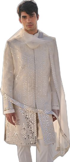 Raw Silk Kurta, Silk Kurta, White Mirror, Mirror Work, White Silk, Raw Silk, Straight Pants, Work On, Off White