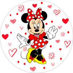 a cartoon minnie mouse with hearts around her