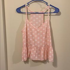 This Tank Top Is New Without Tags Size Small And Super Cute. Very Light And Breathable!(Cl) Cute Polka Dot Sleeveless Top, Cute Polka Dot Top For Spring, Sleeveless Polka Dot Tops For Vacation, Cute Spring Polka Dot Tops, Feminine Polka Dot Tops For Summer, Pink Peplum Top, Peplum Top, Pink White, Polka Dot