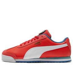 PUMA Roma 'Go For' 385482-01 (SNKR/Casual/Unisex) Casual Red Running Shoes For Sports, Casual Red Running Shoes With Cushioned Footbed, Casual Red Running Shoes With Rubber Sole, Casual Running Shoes With Red Sole, Red Puma Sneakers For Sports, Casual University Red Running Shoes With Round Toe, Red Puma Sneakers With Round Toe, Sneakers Puma, Puma Sneakers