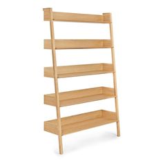 a wooden shelf with three shelves on each side