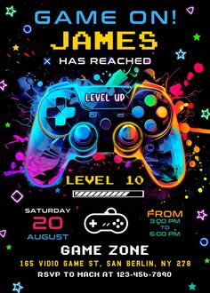 an event poster for the game on james has reached level 10 with video game zone