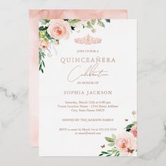 Floral Rose Gold Quinceanera Editable Blank Rose Gold Quinceanera, Quinceañera Ideas, Quince Invitations, Baby Birthday Decorations, Rose Gold Invitations, Blush Gold, Foil Invitations, Quinceanera Invitations, Birthday Template