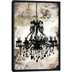 a chandelier hanging from the ceiling in front of a wall with peeling paint